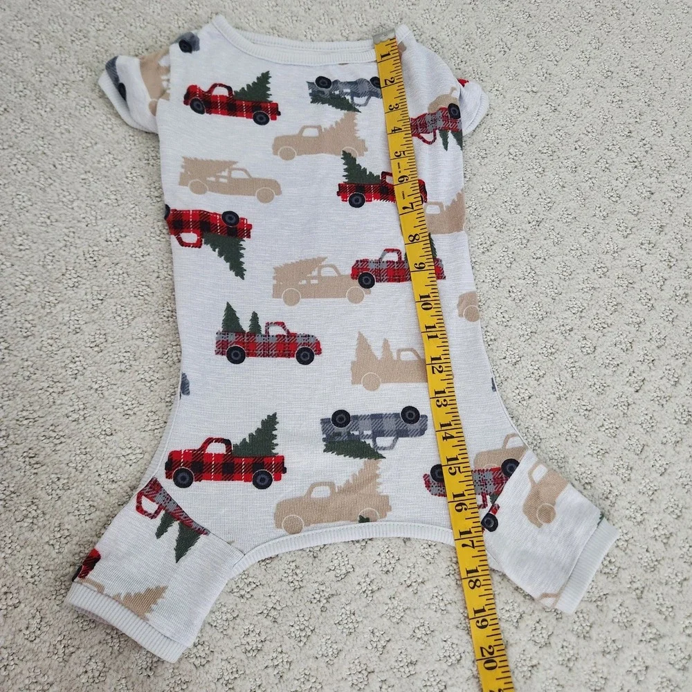 Holiday Pet Pajamas Christmas Truck Print Gray Red Buffalo Plaid Knit size small